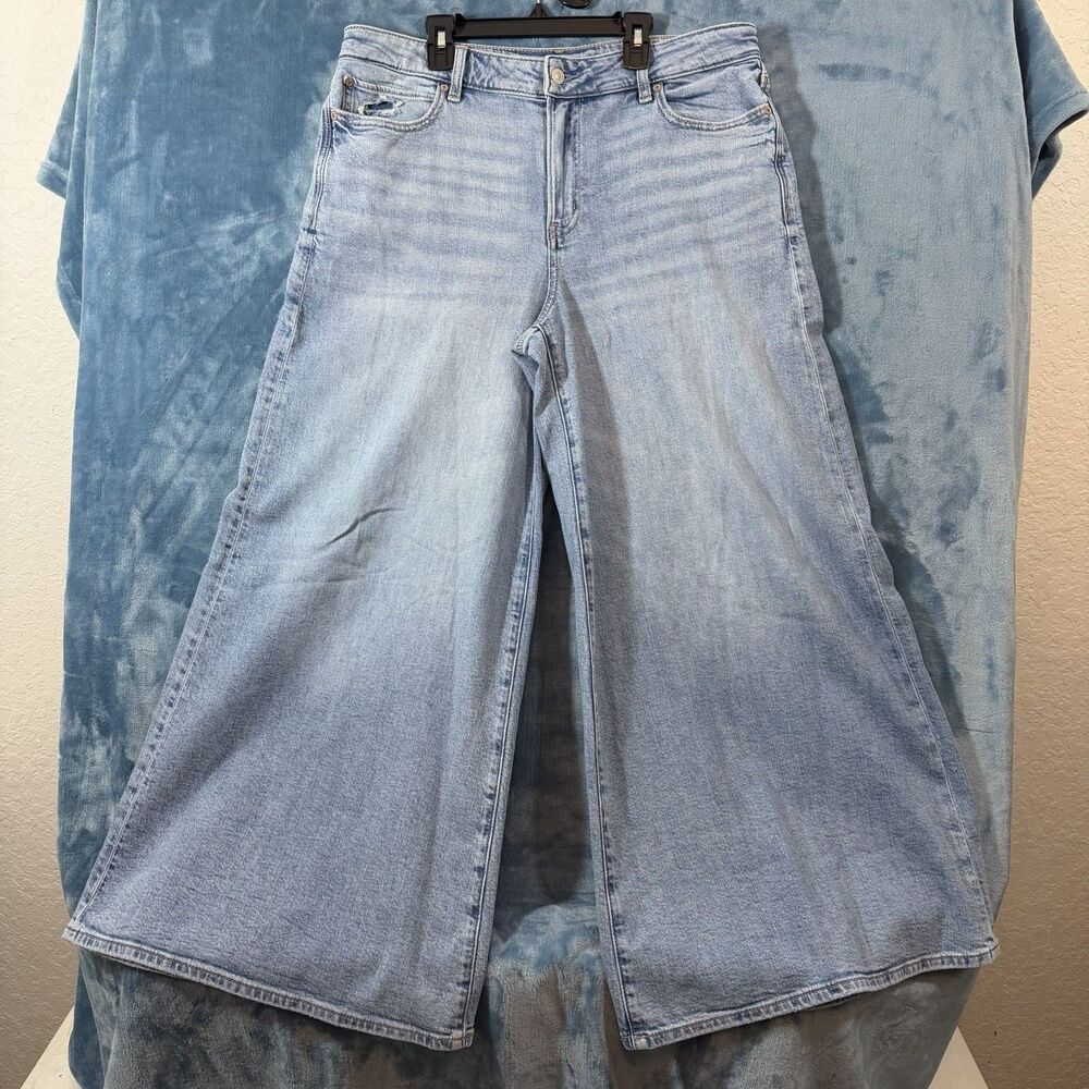 American Eagle A-Line Fit Wide Leg Jeans Stretch Light Wash Womens Size 14 Reg